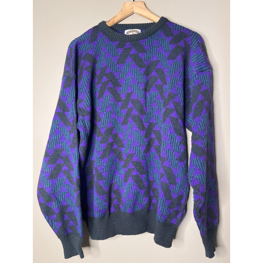 Vintage Midwest Traders Sweater Mens M Purple Blue Geometric Abstract 80s 90s